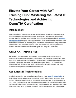 Elevate Your Career with AAT Training Hub_ Mastering the Latest IT Technologies and Achieving CompTIA Certification