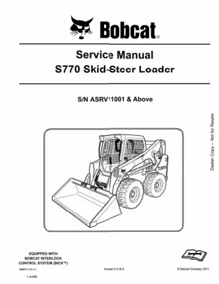 BOBCAT S770 SKID STEER LOADER Service Repair Manual SN：ASRV11001 AND Above