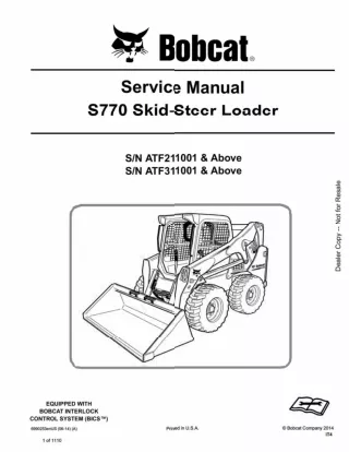 BOBCAT S770 SKID STEER LOADER Service Repair Manual SN：ATF211001 AND Above