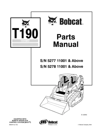 Bobcat T190 Compact Track Loader Parts Catalogue Manual SN 5277 11001 & Above