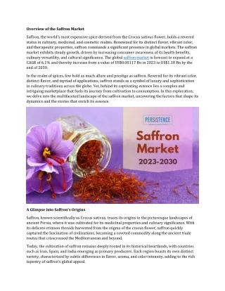 Saffron Market Embraces Technological Advancements to Meet Growing Demand