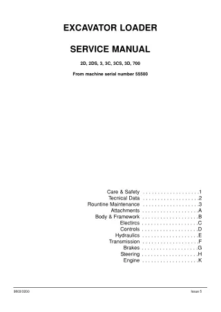 JCB 2D 2DS 3 3C 3CS 3D 700 Excavator Loader Service Repair Manual SN 3CX 4CX-290000 to 400000