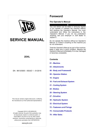 JCB 2DXL Super Loader Service Repair Manual (From 2475501 To 2475700)