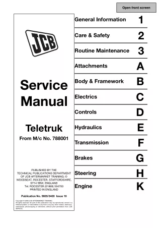 JCB 3.0D 4×4, 3.5D 4×4 TELETRUK Service Repair Manual SN（78001 Onwards）