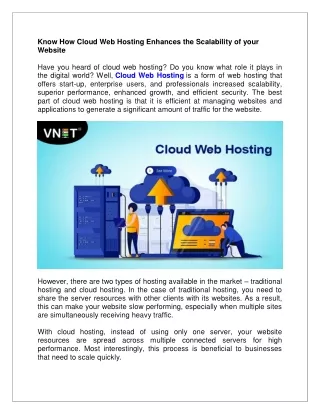 Know How Cloud Web Hosting Enhances the Scalability of your Website