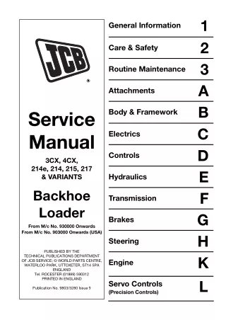 JCB 3CX 4CX BACKHOE LOADER Service Repair Manual SN（930001 to 9600000）