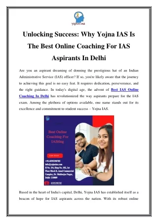 Unlock Your Success: Yojna IAS - Premier Online Coaching for IAS Aspirants