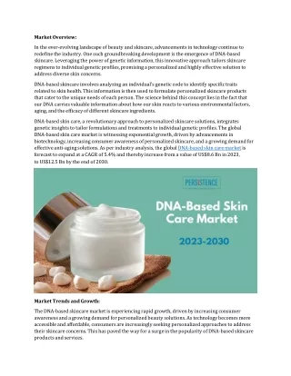 DNA-Based Skin Care Market Surges with Cutting-Edge Innovations
