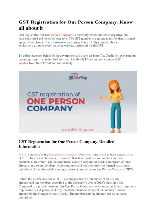 GST Registration for One Person Compan1