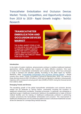 Transcatheter Embolization And Occlusion Devices Market: Competition, Size 2029