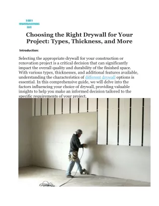 Choosing the Right Drywall for Your Project Types, Thickness, and More
