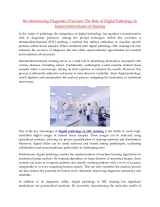 Revolutionizing Diagnostic Precision The Role of Digital Pathology in Immunohistochemical Staining