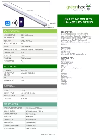 40W LED WIFI Waterproof Batten in Perth Specifications