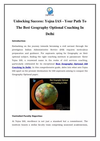 Explore the World: Best Geography Optional IAS Coaching in Delhi by Yojna IAS