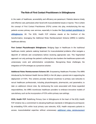 The Role of First Contact Practitioners in Sittingbourne