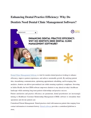 Enhancing Dental Practice Efficiency Why Do Dentists Need Dental Clinic Management Software