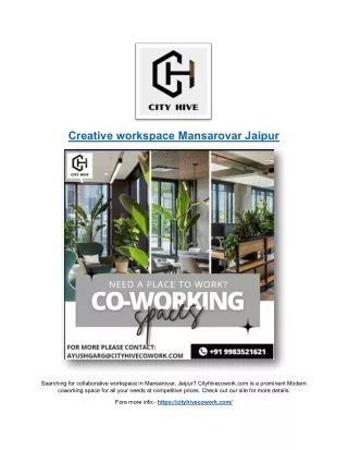 Creative Workspace Mansarovar Jaipur | Cityhivecowork.com