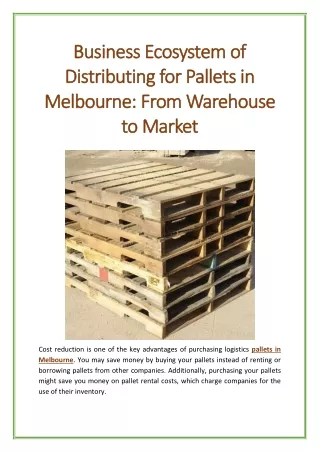 Business Ecosystem of Distributing for Pallets in Melbourne: