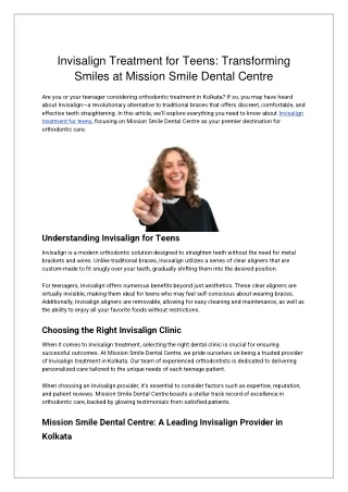 Invisalign Treatment for Teens in Kolkata Transforming Smiles