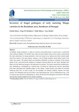 Inventory of fungal pathogens of early maturing Mango varieties in the Kounkane