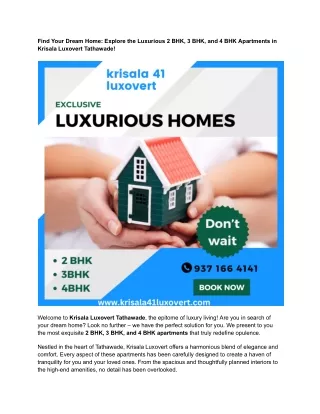 Find Your Dream Home_ Explore the Luxurious 2 BHK, 3 BHK, and 4 BHK Apartments in Krisala Luxovert Tathawade