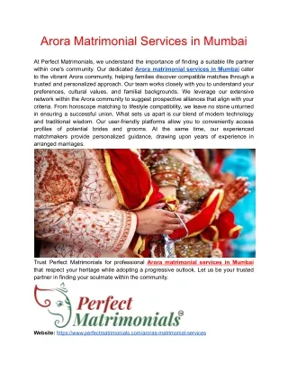 Arora Matrimonial Services in Mumbai