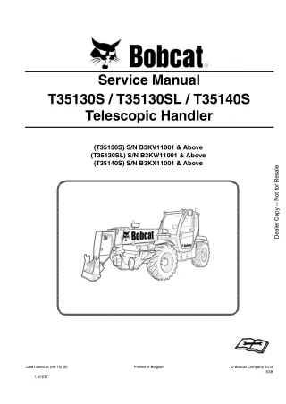 Bobcat T35140S Telescopic Handler Service Repair Manual (SN B3KX11001 and Above)
