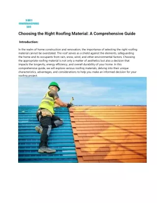 Choosing the Right Roofing Material A Comprehensive Guide