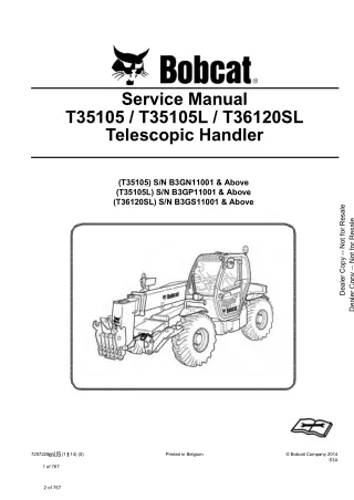 Bobcat T36120SL Telescopic Handler Service Repair Manual (T36120SL SN B3GS11001 and Above)