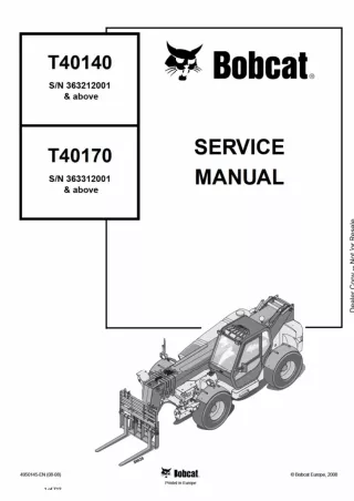 BOBCAT T40140 TELESCOPIC HANDLER Service Repair Manual SN 363212001 and Above