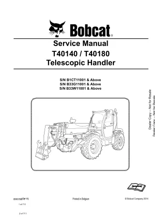 Bobcat T40140, T40180 Telescopic Handler Service Repair Manual (SN B1CT11001 and Above)