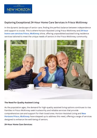 Exploring Exceptional 24-Hour Home Care Services in Frisco McKinney