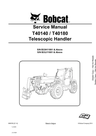 Bobcat T40140, T40180 Telescopic Handler Service Repair Manual (SN B33H11001 and Above)