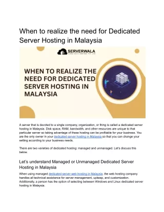 When to realize the need for Dedicated Server Hosting in Malaysia