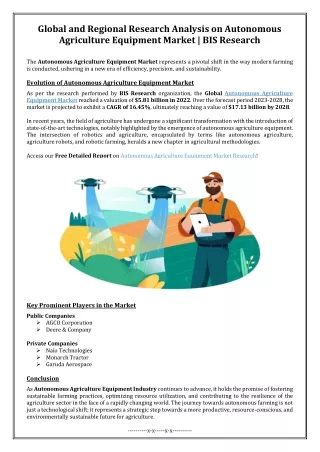 Global and Regional Research Analysis on Autonomous Agriculture Equipment Market