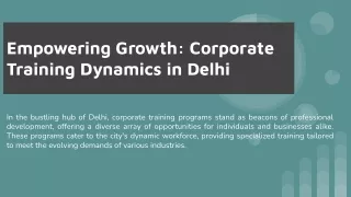 Empowering Growth: Corporate Training Dynamics in Delhi