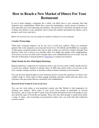 How to Reach a New Market of Diners For Your Restaurant
