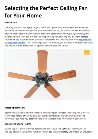 Selecting the Perfect Ceiling Fan for Your Home