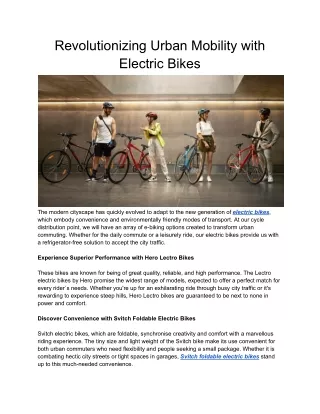 Revolutionizing Urban Mobility with Electric Bikes