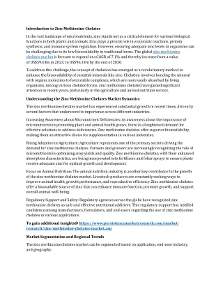 Zinc Methionine Chelates Market Flourishes Amidst Top Innovations and Trends