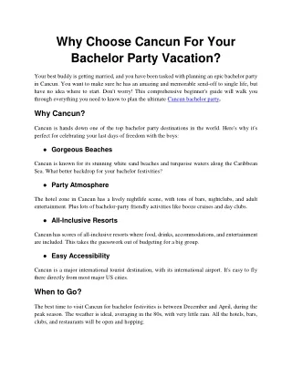 Why Choose Cancun For Your Bachelor Party Vacation