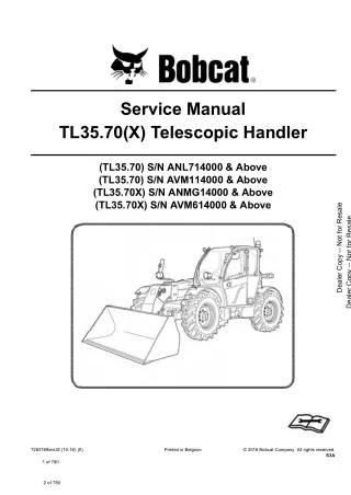 Bobcat TL35.70 Telescopic Handler Service Repair Manual SN ANL714000 and Above