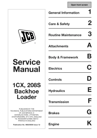 JCB 208S BACKHOE LOADER Service Repair Manual SN（751600 to 752999）