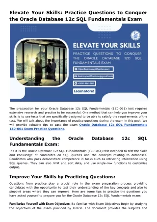 Elevate Your Skills_ Practice Questions to Conquer the Oracle Database 12c SQL Fundamentals Exam