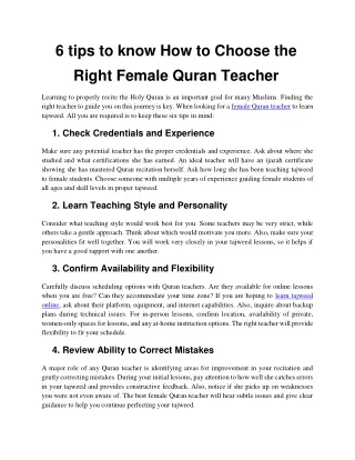 6 tips to know How to Choose the Right Female Quran Teacher