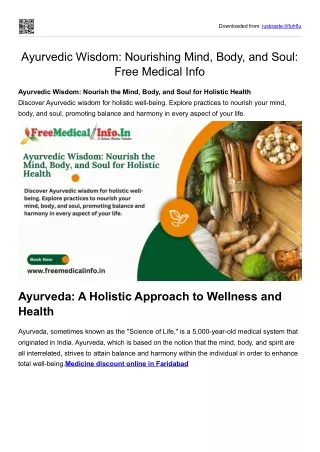 Ayurvedic Wisdom Nourishing Mind, Body, and Soul Free Medical Info