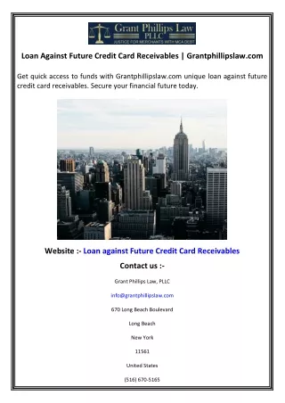 Loan Against Future Credit Card Receivables  Grantphillipslaw.com