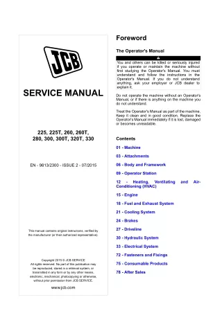 JCB 225 Skid Steer Loader Service Repair Manual (From 2196001 To 2201001)