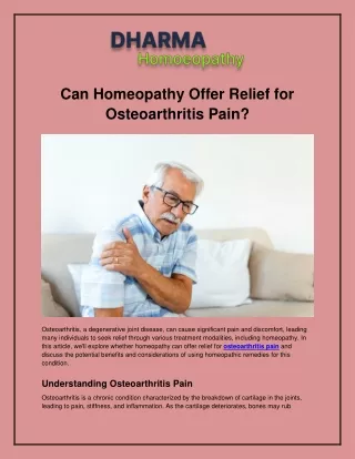 Can Homeopathy Offer Relief for Osteoarthritis Pain