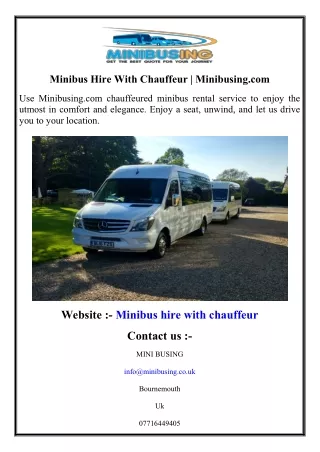 Minibus Hire With Chauffeur  Minibusing.com